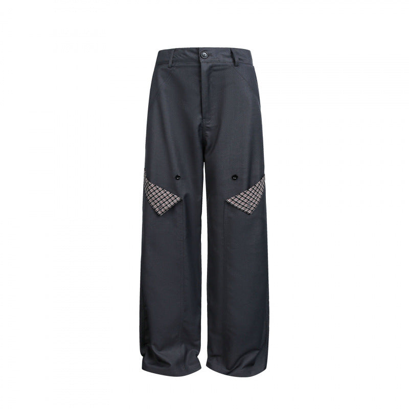 Damen Weite Cargo‑Hose mit Karomuster‑Einsätzen und dekorativen Knopfleisten Echo Archiv