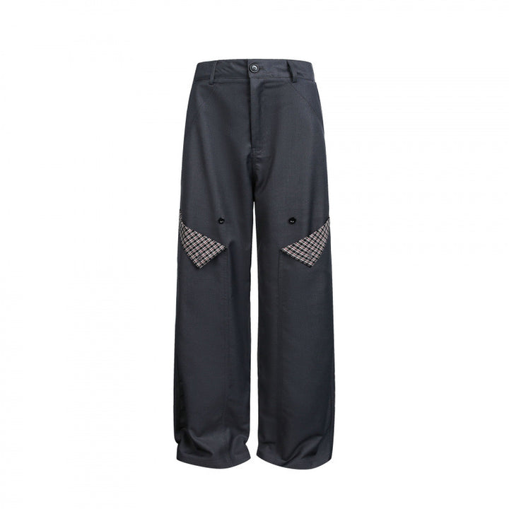 Damen Weite Cargo‑Hose mit Karomuster‑Einsätzen und dekorativen Knopfleisten Echo Archiv