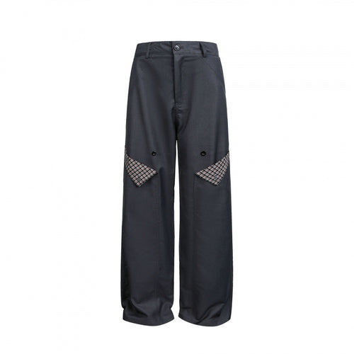 Damen Weite Cargo‑Hose mit Karomuster‑Einsätzen und dekorativen Knopfleisten Echo Archiv