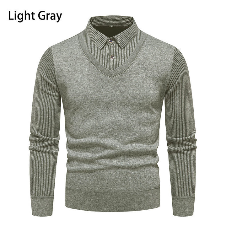 Herren Strickpullover mit V-Ausschnitt und modernem Rippenmuster Echoarchiv