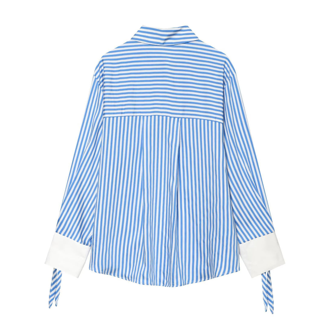 Damen Oversize-Bluse mit Streifen, abgesetzten Manschetten, Schleifendetail und Zierknöpfen Echo Archiv