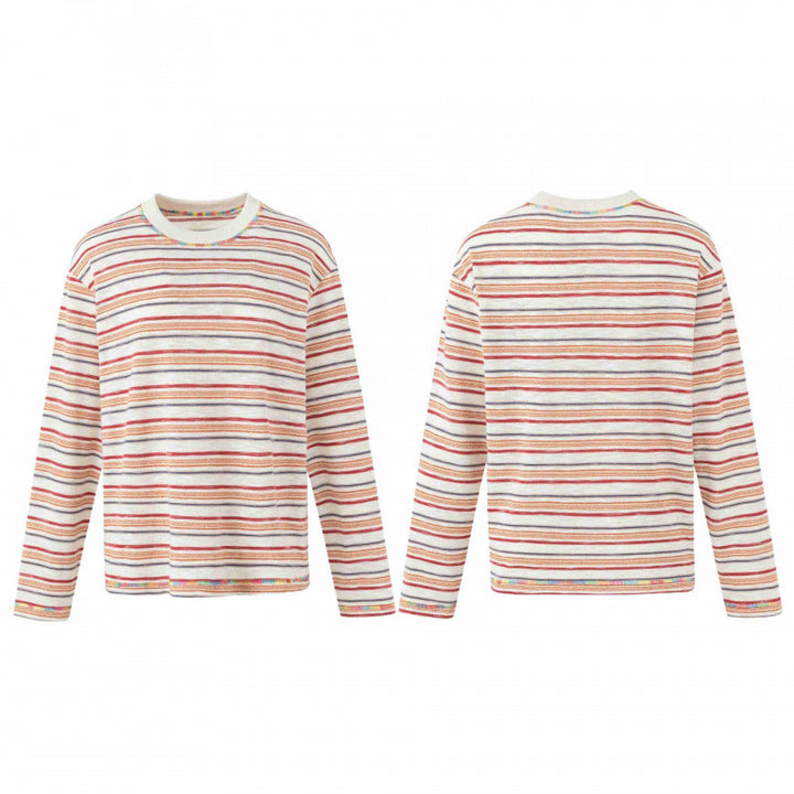 Unisex Oversize gestreifter Feinstrickpullover mit Rundhalsausschnitt und strukturierter Weboptik Echo Archiv