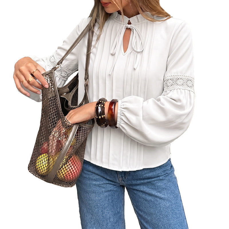 Damen Elegante Bluse mit Rüschendetails und Spitzenakzenten Echo Archiv