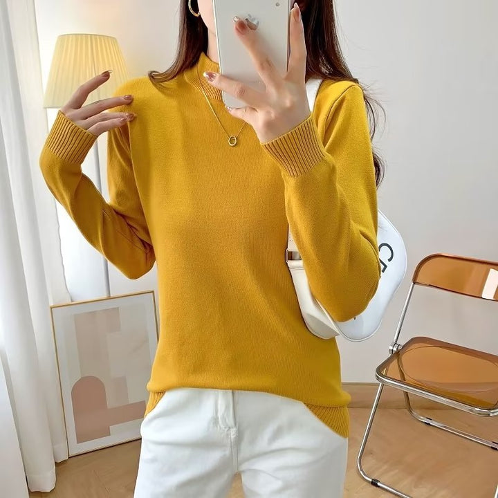 Damen Feiner Langarm-Feinstrickpullover mit schmalem Stehkragen und gerippten Bündchen Echoarchiv