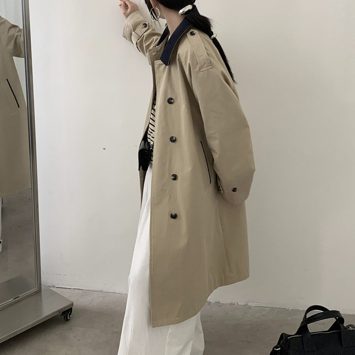 Damen Langer Wasserabweisender Trenchcoat mit Rückencape und Stehkragen Echoarchiv