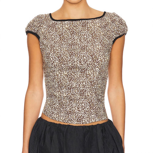 Damen Elegantes und elastisches Leopardenmuster Oberteil Echo Archiv