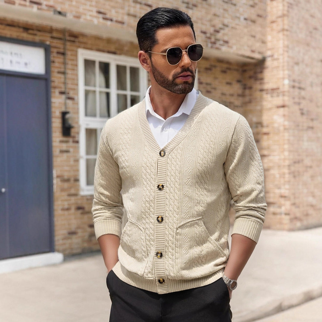 Herren Modischer Strickcardigan mit praktischen Taschen und einzigartiger Textur Echoarchiv