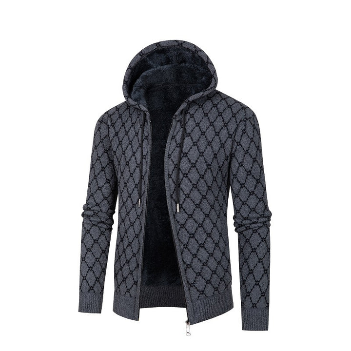 Herren Kapuzenjacke mit modernem Rautenmuster und kuscheligem Innenfutter Echoarchiv