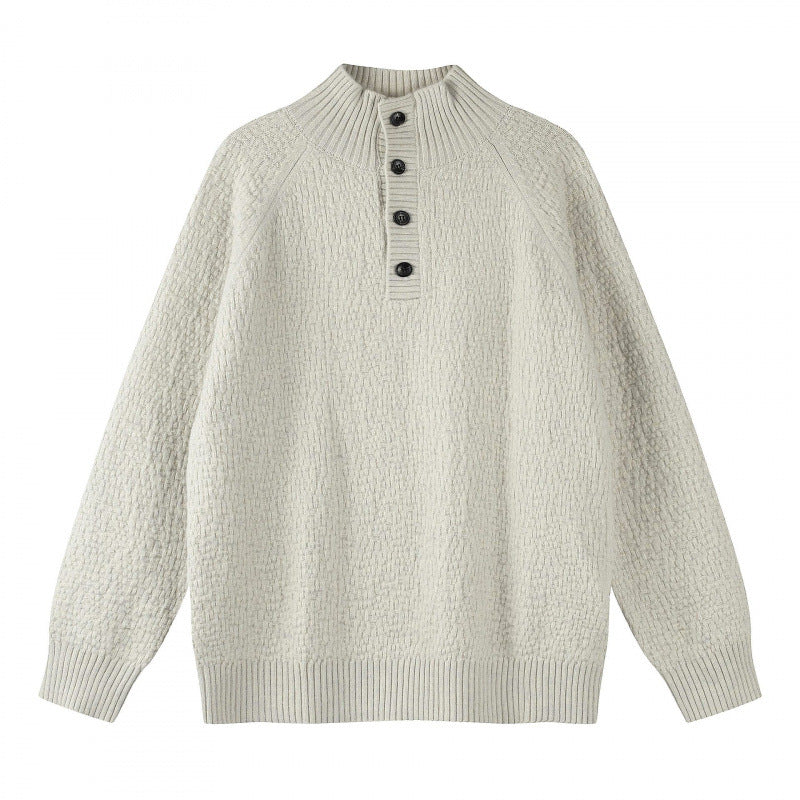 Unisex Strukturierter Halbzip-Strickpullover mit Henley-Knopfleiste und Raglanärmeln Echo Archiv