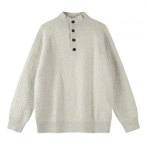 Unisex Strukturierter Halbzip-Strickpullover mit Henley-Knopfleiste und Raglanärmeln Echo Archiv