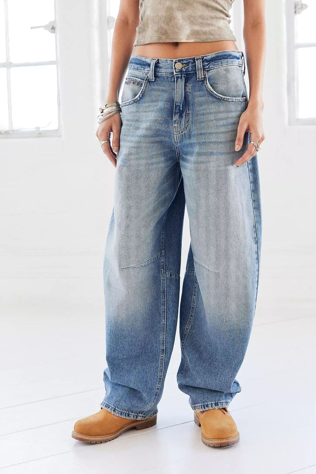 Damen nan weite tiefsitzende Baggy-Jeans mit Knie-Paneelen und entspannter Passform Echo Archiv