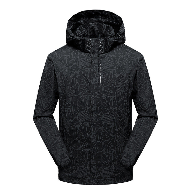 Herren leichte Kapuzen-Windjacke mit floralem Alloverprint, wasserabweisender Shell und elastischen Bündchen Echoarchiv