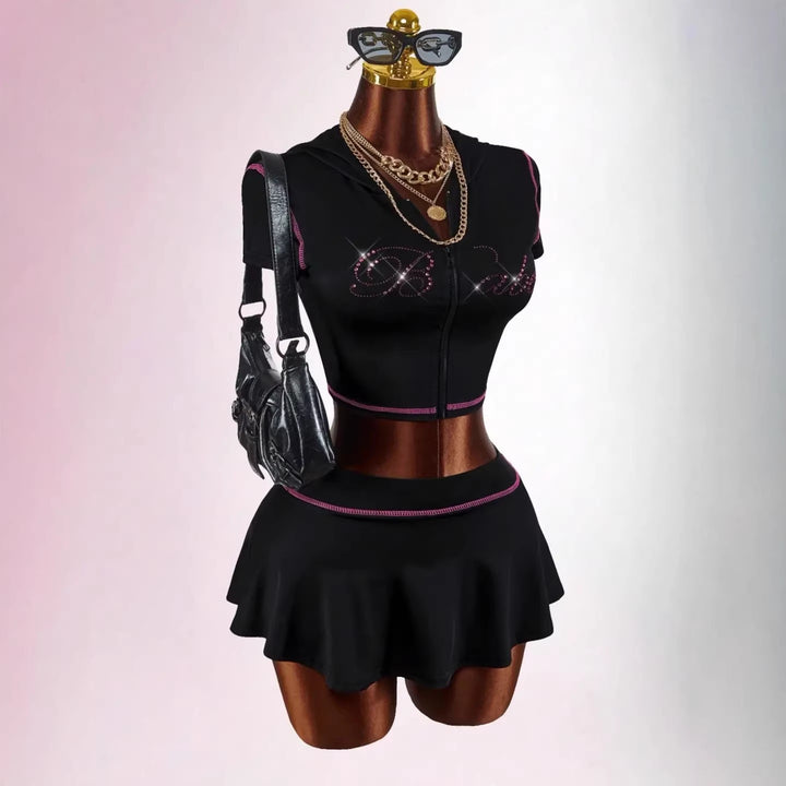 Damen sportliches Crop-Top mit Rock-Set Echo Archiv