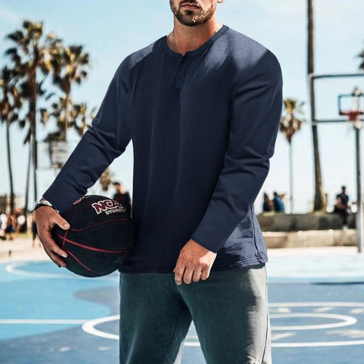 Herren nan lässiges Langarmshirt mit kurzer Knopfleiste, weichem Baumwolljersey und schmaler Silhouette Echo Archiv