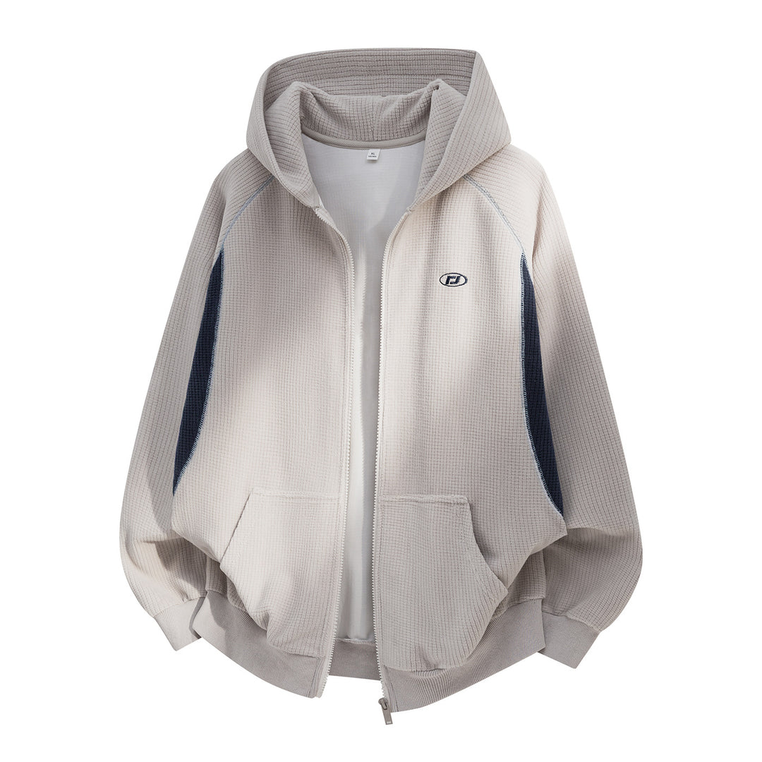 Unisex Oversize Waffelstrick-Kapuzenjacke mit durchgehendem Reißverschluss und Kängurutaschen Echo Archiv