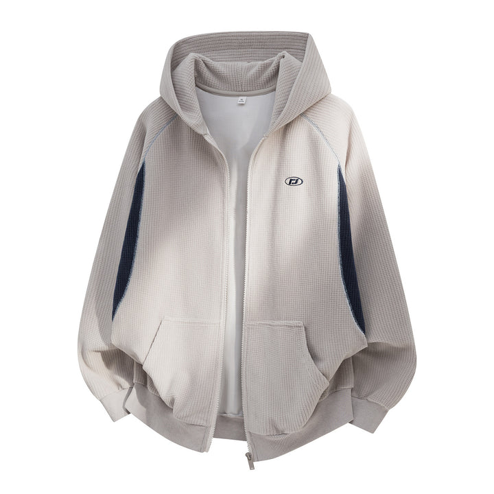Unisex Oversize Waffelstrick-Kapuzenjacke mit durchgehendem Reißverschluss und Kängurutaschen Echo Archiv