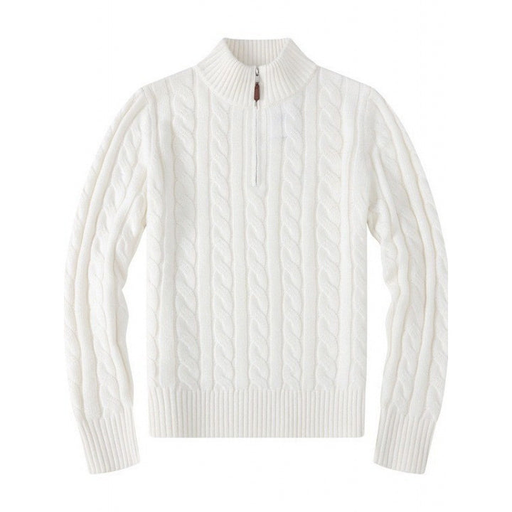 Herren Kabelstrickpullover mit Halbzip und Stehkragen aus weicher Kaschmirmischung – Norvane