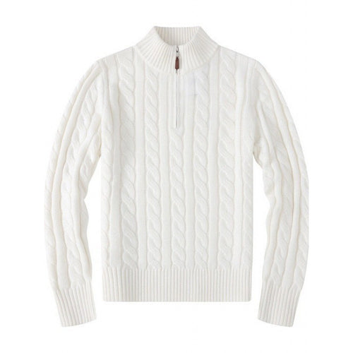 Herren Kabelstrickpullover mit Halbzip und Stehkragen aus weicher Kaschmirmischung – Norvane