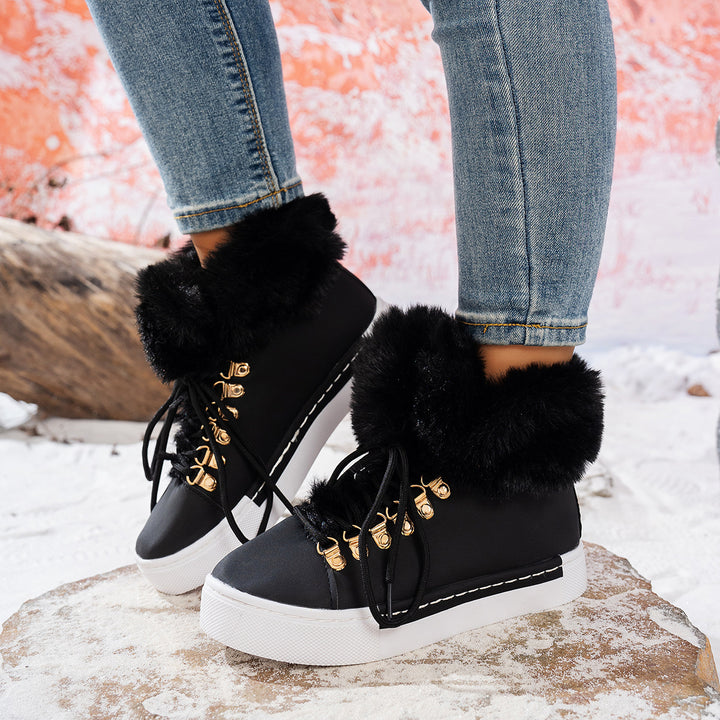 Damen Winterliche Sneaker-Stiefelette mit Kunstfellkragen und Plateau Echoarchiv