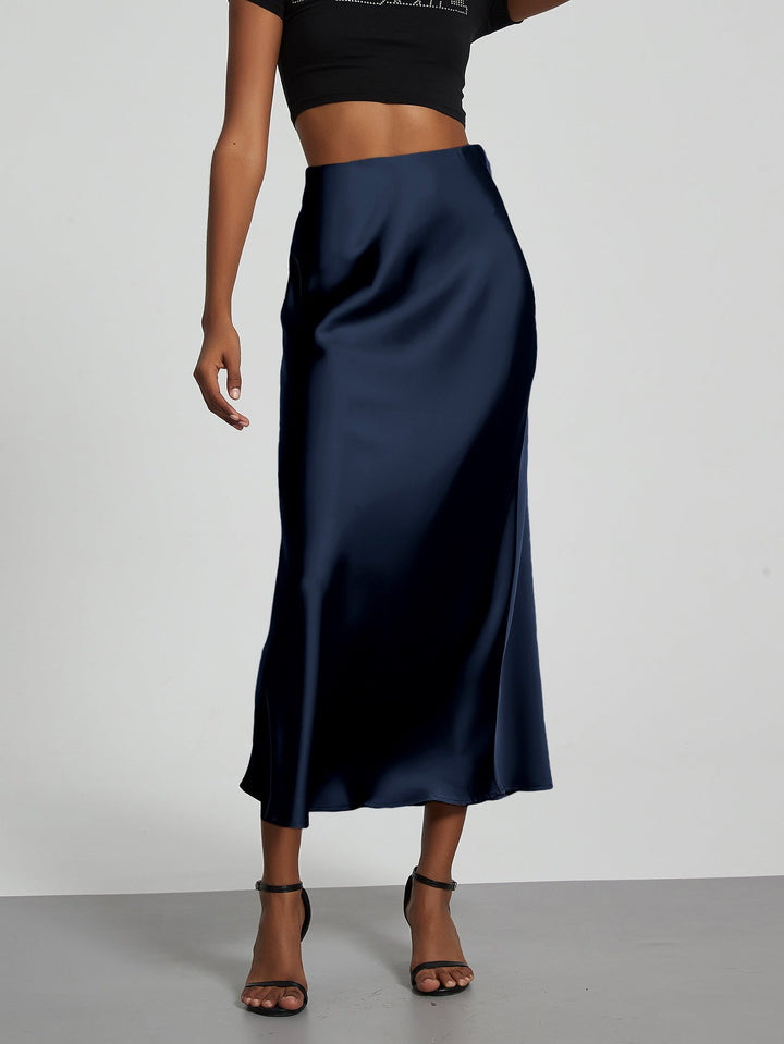 Damen Stilvolle Satin-Stretchrock mit hohem Bund und fließendem Schnitt Echoarchiv