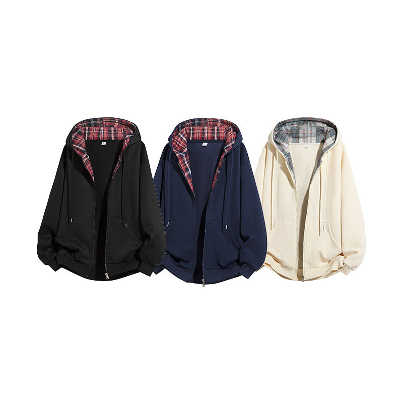 Herren Kapuzenjacke mit Teddy‑Fleece‑Futter und kariertem Kapuzeninnenfutter, durchgehendem Reißverschluss Echo Archiv