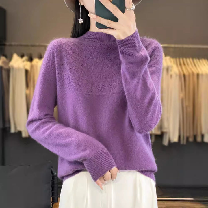 Damen Kuscheliger Mohair‑Optik Pullover mit Zierstruktur am Oberteil und Stehkragen Echoarchiv
