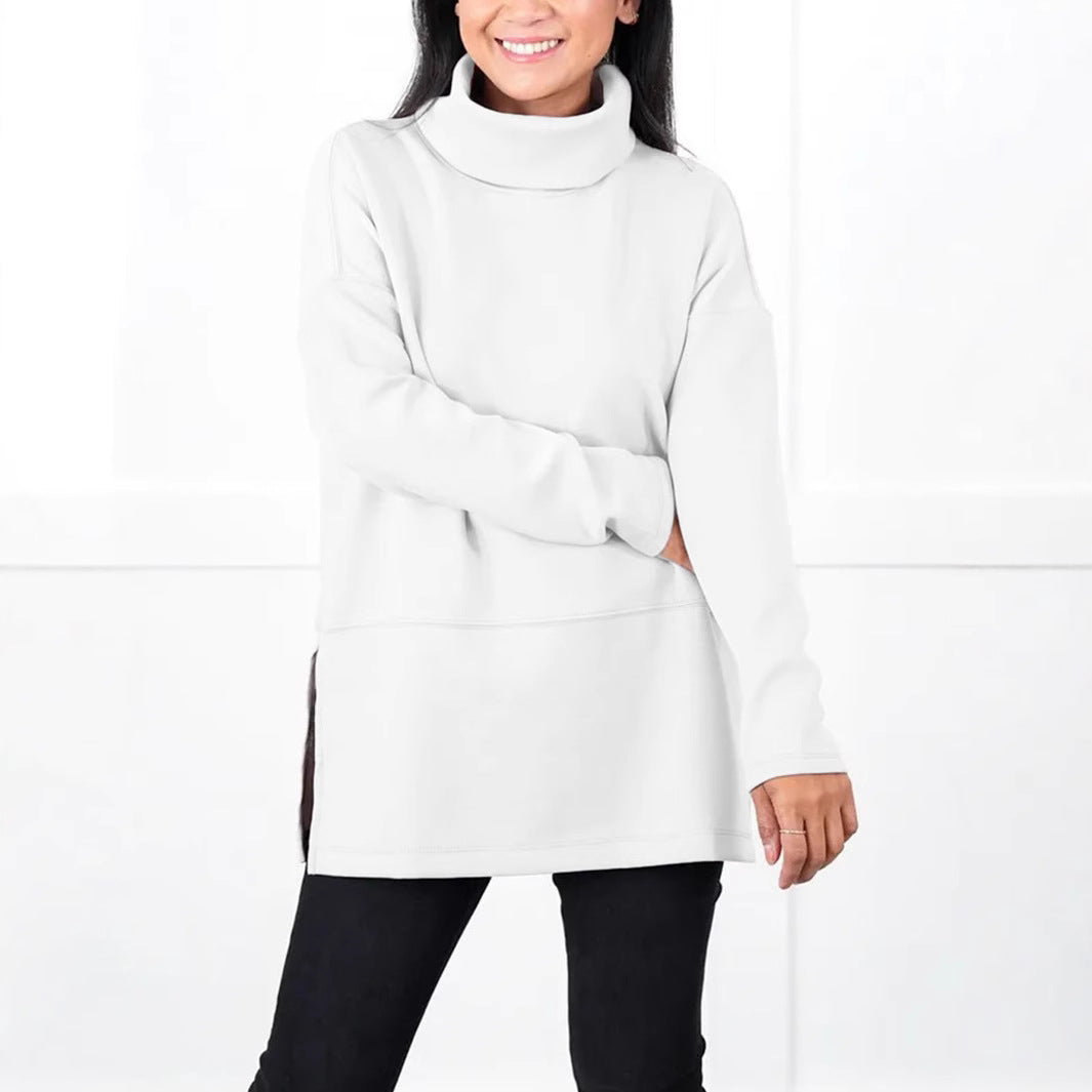 Damen Oversize Sweat-Tunika mit hohem Rollkragen, seitlichen Schlitzen und verlängertem Saum – Avérine
