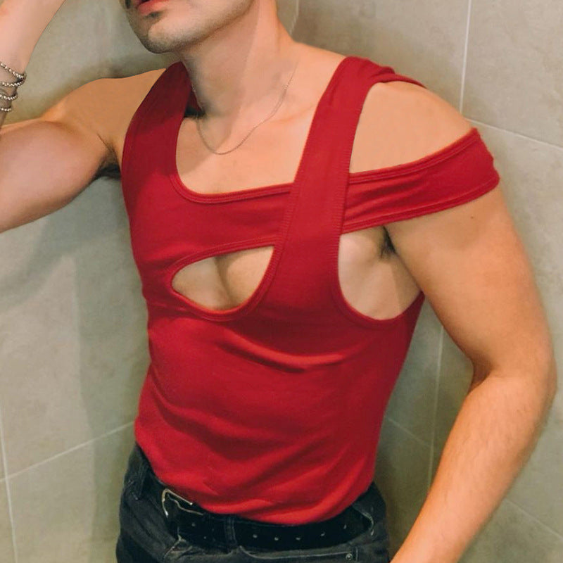Herren nan asymmetrisches ärmelloses Tanktop mit ausgeschnittenem Einsatz aus Baumwoll-Elasthan Echo Archiv