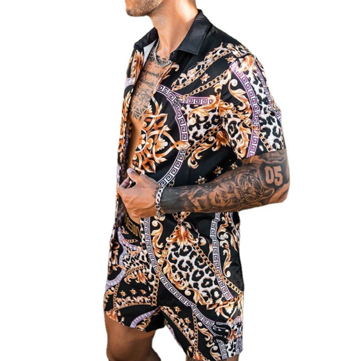 Herren Tropisches Print Kurzarm Set Echoarchiv