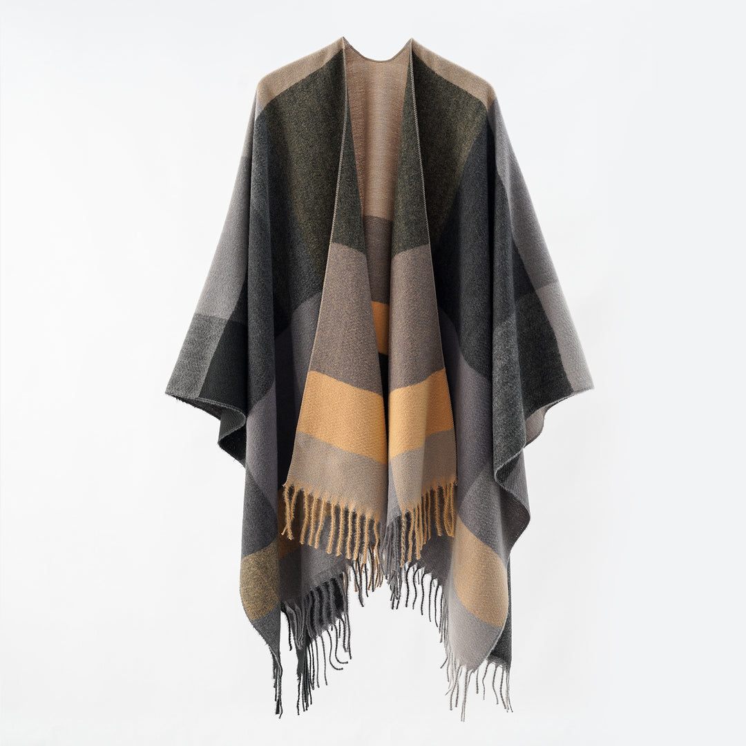 Damen Multifunktionaler Wollmix-Poncho im Cape‑Stil mit geometrischem Muster – Avérine