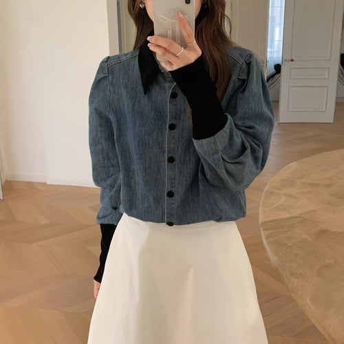 Damen Denimbluse mit Elegantem Kragen Echo Archiv