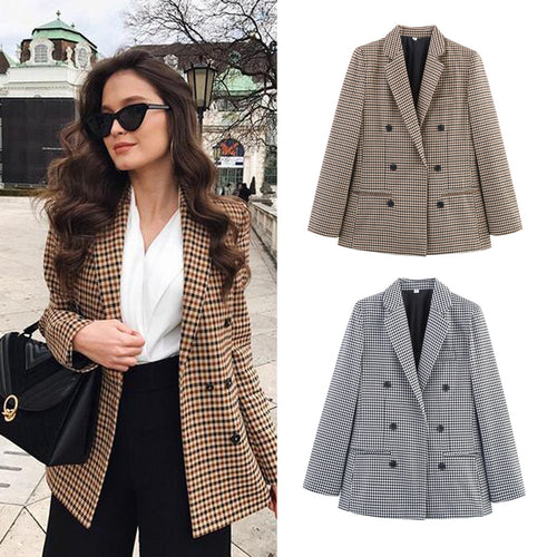 Damen Doppelreihiger Wollmix-Blazer im Glencheck/Hahnentritt mit leicht boxy Schnitt Echo Archiv