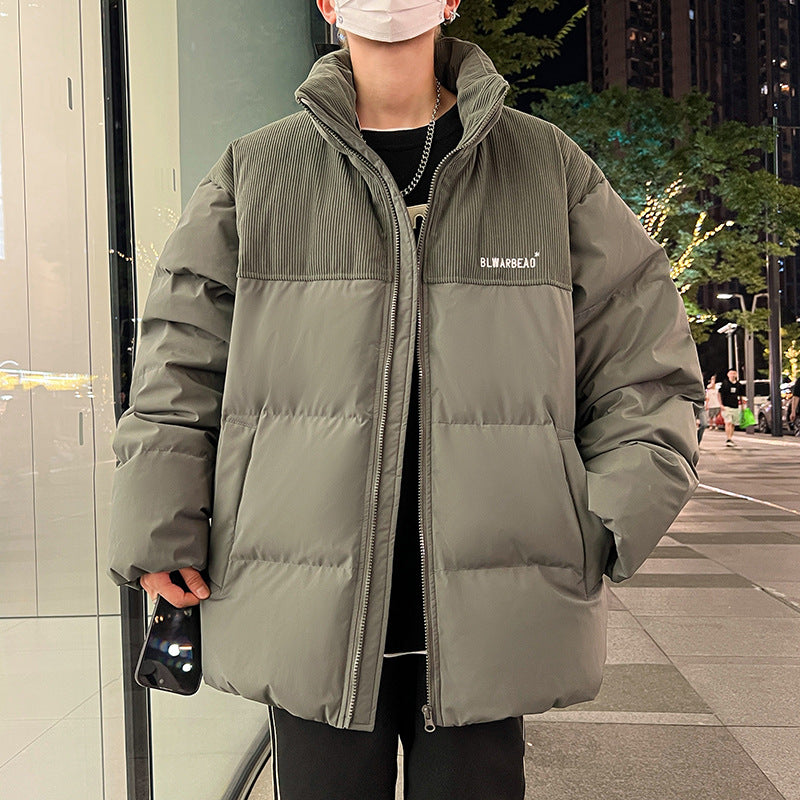 Herren Wattierte Steppjacke mit Cordbesatz, hohem Stehkragen & oversized Schnitt Echoarchiv