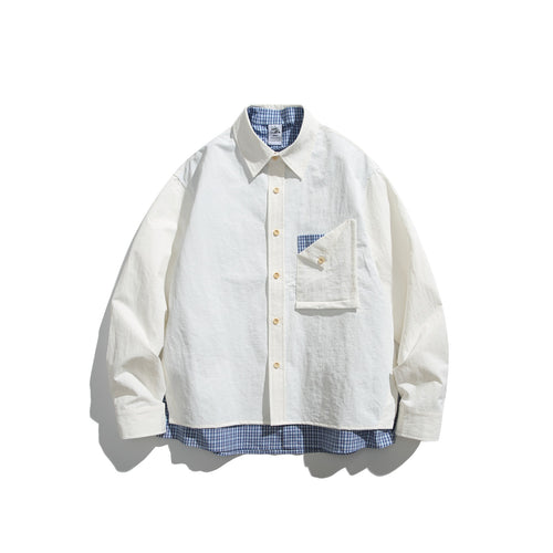 Herren Boxy-Overshirt im Layer-Look mit kariertem Innenfutter, Brusttasche und Holzknöpfen Echoarchiv