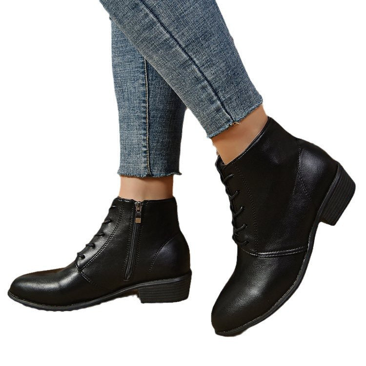 Damen Knöchelhohe Schnür‑Stiefeletten mit seitlichem Reißverschluss und niedrigem Blockabsatz Echo Archiv
