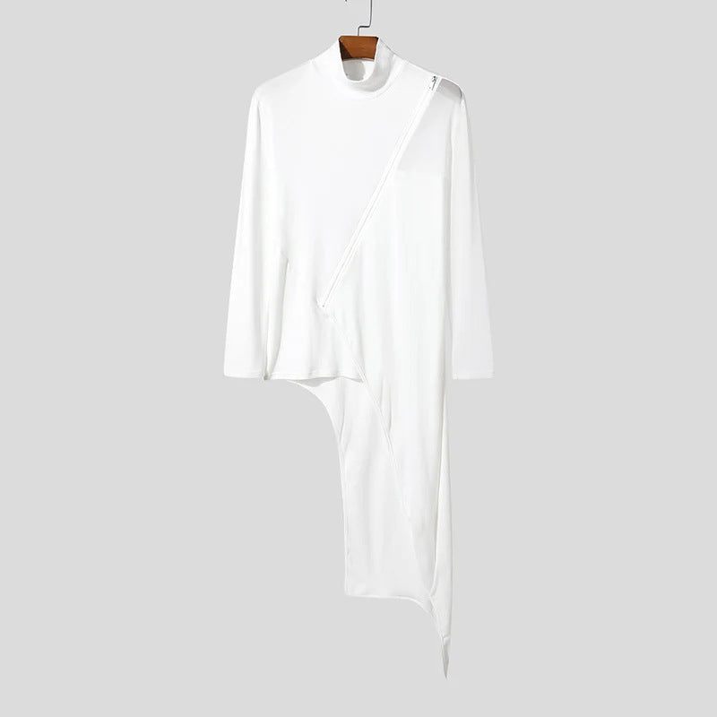 Damen nan avantgardistisches Longshirt mit schrägem Reißverschluss, Stehkragen und unregelmäßigem Zipfelsaum Echo Archiv