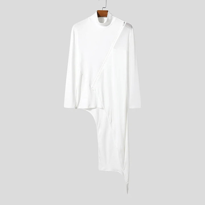 Damen nan avantgardistisches Longshirt mit schrägem Reißverschluss, Stehkragen und unregelmäßigem Zipfelsaum Echo Archiv