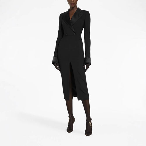 Damen Tailliertes Blazerkleid im Longcut mit Satinrevers und Frontschlitz Echoarchiv