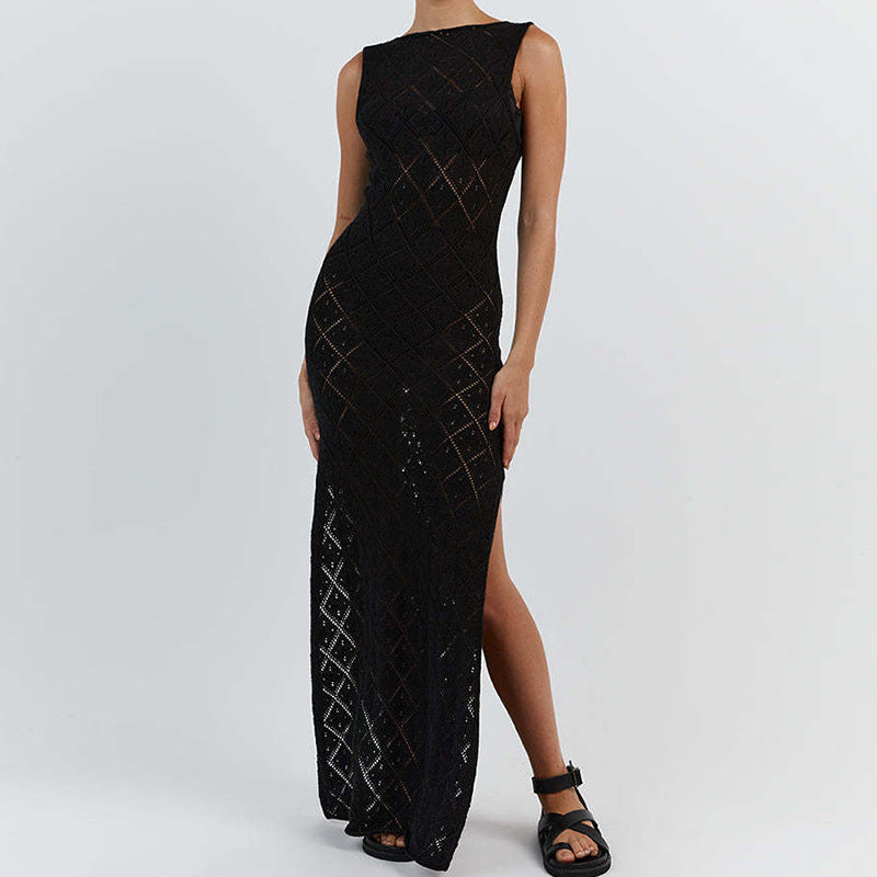 Damen Häkelkleid mit kreativem Rautenmuster und ärmellosem Schnitt Echo Archiv