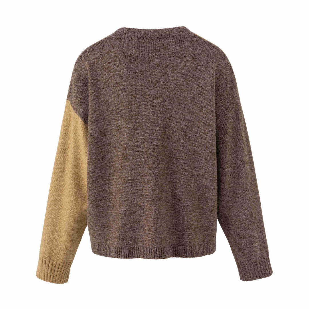 Damen Strickcardigan im Patchwork‑Look mit Zopfmuster und Rundhalsausschnitt Echoarchiv