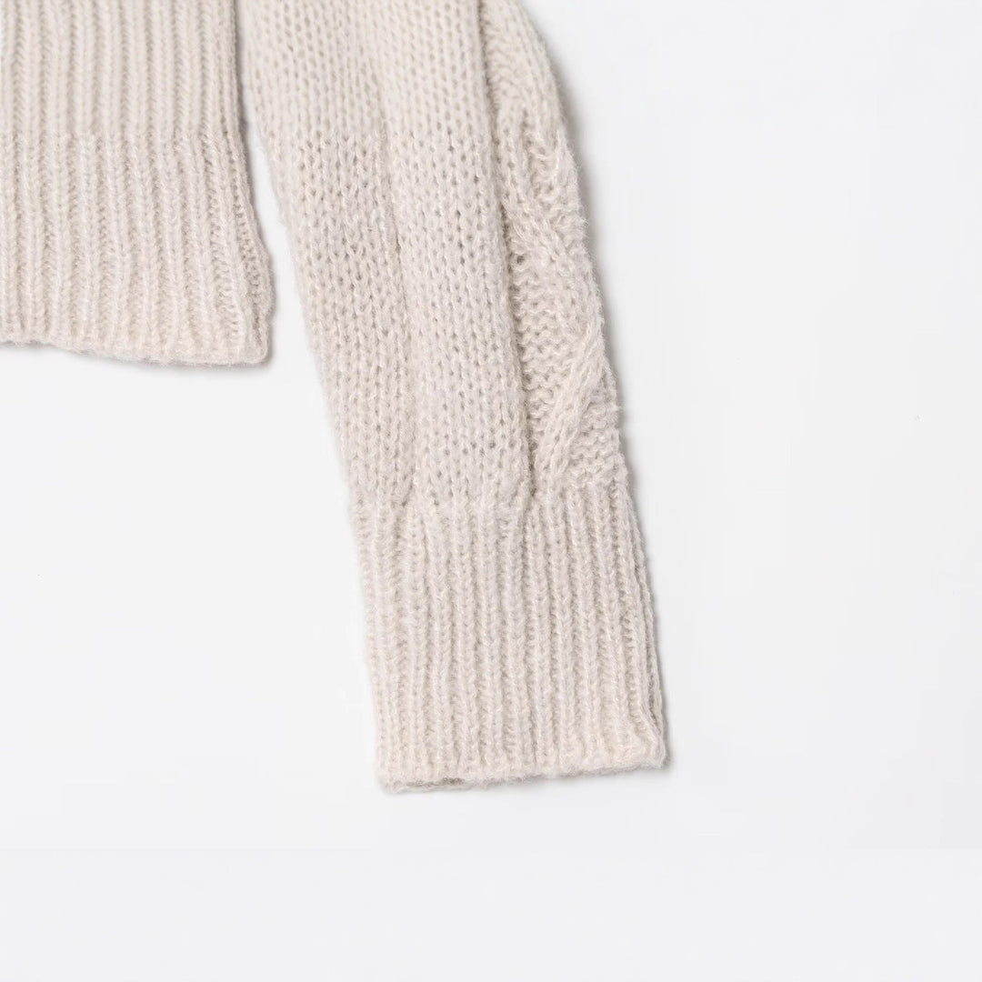 Damen Grobgestrickte Zopfstrick-Cardigan mit Stehkragen und Reißverschluss Echoarchiv