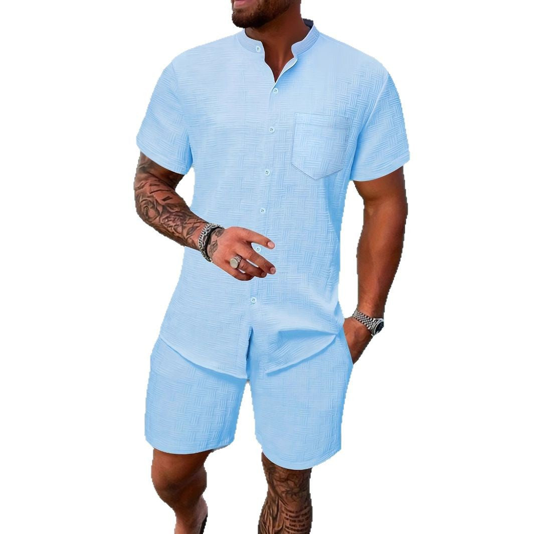 Herren lässiges Kurzarm-Outfit mit strukturiertem Design Echoarchiv