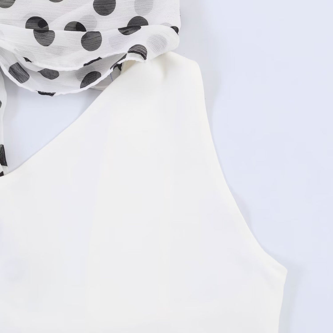 Damen Hängerkleid mit asymmetrischem Ausschnitt und stilvollem Punkteschal Echo Archiv