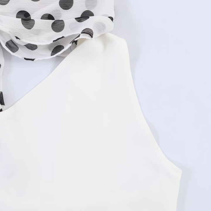 Damen Hängerkleid mit asymmetrischem Ausschnitt und stilvollem Punkteschal Echo Archiv