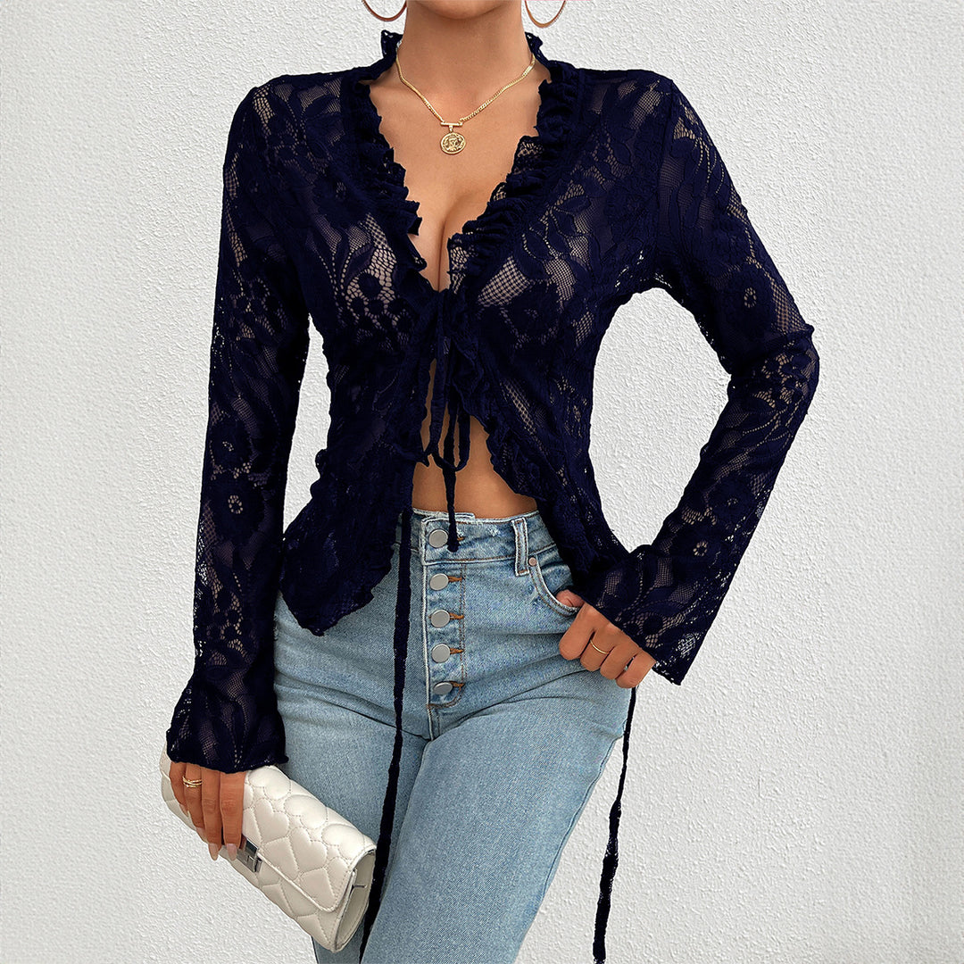 Damen Spitzenbluse mit Rüschendetails und tailliertem Schnitt Echo Archiv
