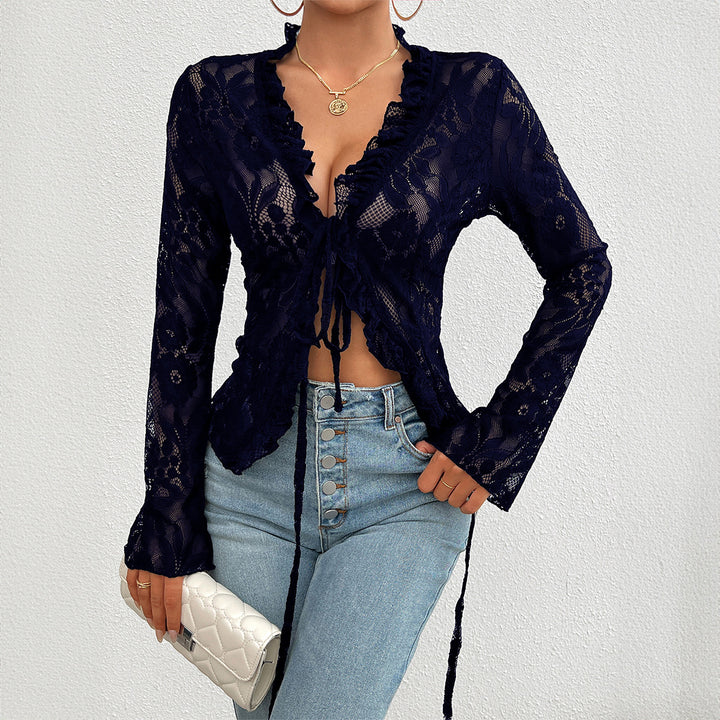 Damen Spitzenbluse mit Rüschendetails und tailliertem Schnitt Echo Archiv