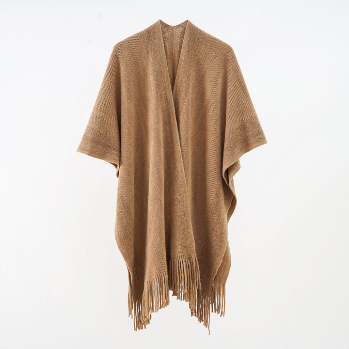 Damen Oversize-Strickcape mit Fransen und kontrastierter Bordüre Echo Archiv