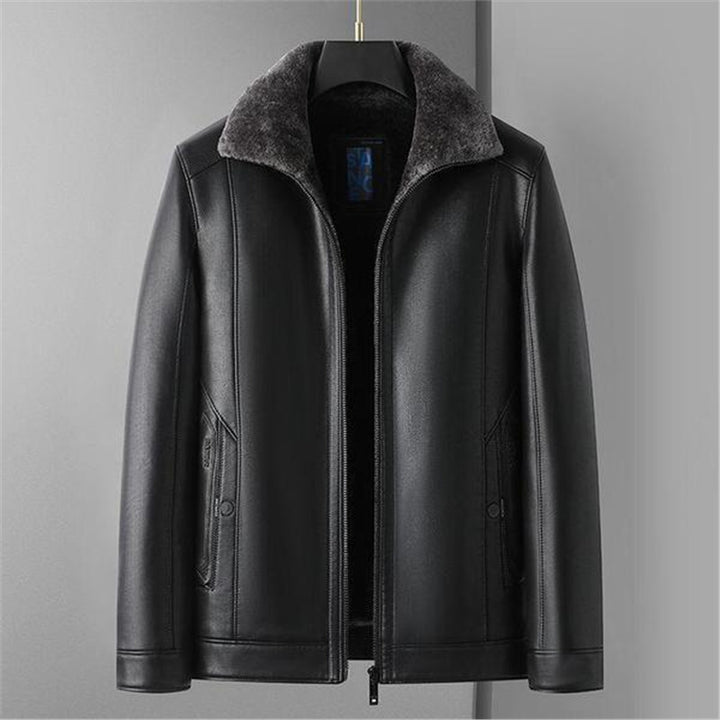 Herren Schaffellgefütterte Echtlederjacke mit Thermofutter und Stehkragen Echoarchiv