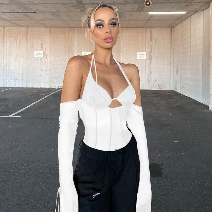 Damen Crop-Top mit transparentem Design und raffinierten Rüschenärmeln Echo Archiv
