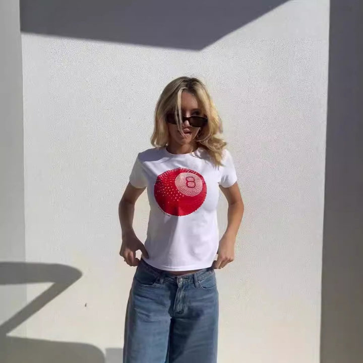 Damen Crop-Top mit floralem Grafikdruck und figurbetontem Schnitt Echo Archiv
